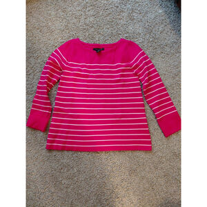 Tahari Women's XS Pink Striped Long Sleeve Sweater Scoop Neck